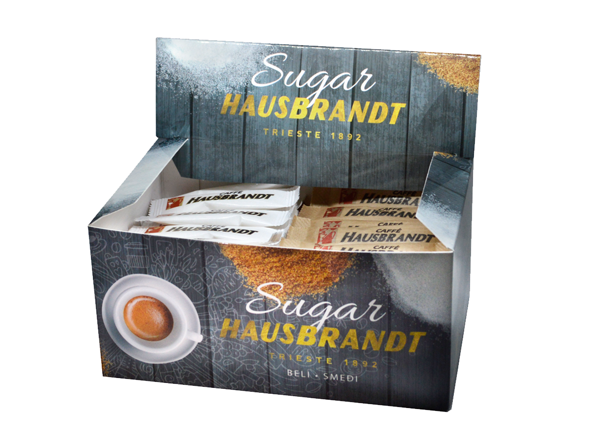 Hausbrandt šećer 4g u kesicama uz espresso kafu ili cappuccino. Usklađuje i balansira note espresso kafe. Mix kutija sa belim i smeđim šećerom.